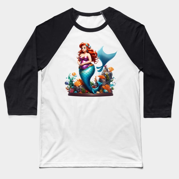 Pretty Plus Size Mermaid in Purple Baseball T-Shirt by MGRCLimon
